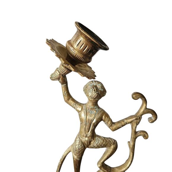 Vintage Brass Monkey Taper Candle Holder Clawfoot Feet Whimsical MCM Art Deco - Picture 3 of 13